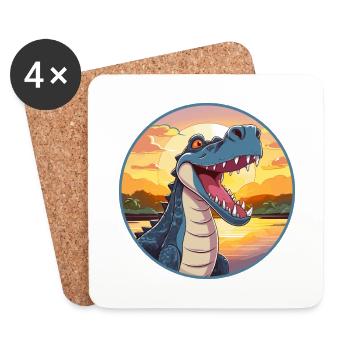 Crocodile Aquarelle Colorée Dessin Animé Kawaii Pet - Dessous de verre (lot de 4) - blanc - Devant
