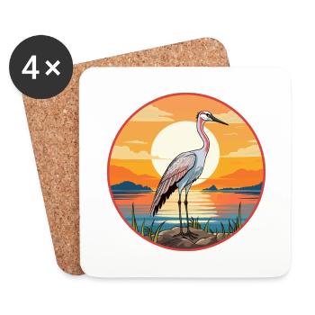 Crane Pet Aquarelle Colorée Dessin Animé Kawaii Pet - Dessous de verre (lot de 4) - blanc - Devant