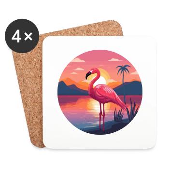 Flamant rose coloré aquarelle dessin animé kawaii animal - Dessous de verre (lot de 4) - blanc - Devant