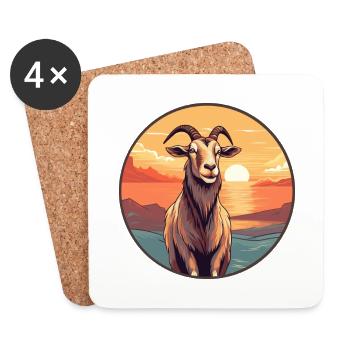 Goat Colorful Watercolor Cartoon Kawaii Animal - Coasters (set of 4) - white - Front