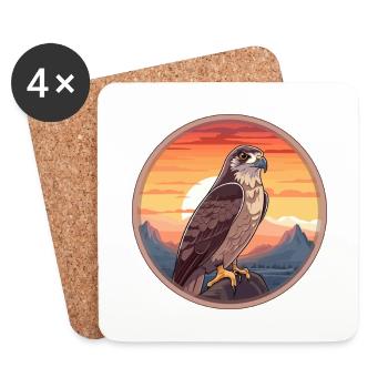 Hawk Colorful Watercolor Cartoon Kawaii Animal - Coasters (set of 4) - white - Front