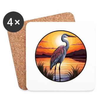 Heron Colorful Watercolor Cartoon Kawaii Animal - Coasters (set of 4) - white - Front