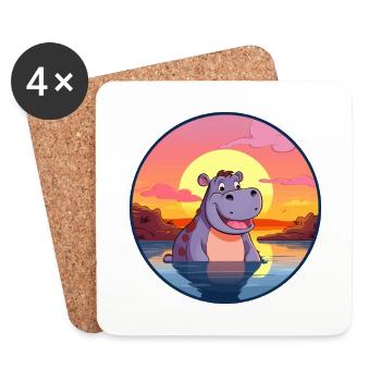 Hippo Colorful Watercolor Cartoon Kawaii Animal - Coasters (set of 4) - white - Front