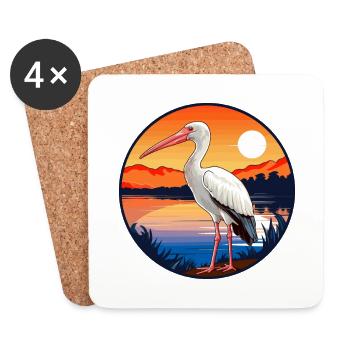 Ibis Aquarelle Colorée Dessin Animé Kawaii Animal - Dessous de verre (lot de 4) - blanc - Devant