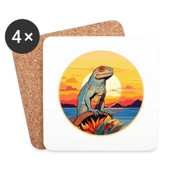 Iguana Colorful Watercolor Cartoon Kawaii Animal - Coasters (set of 4) - white - Front