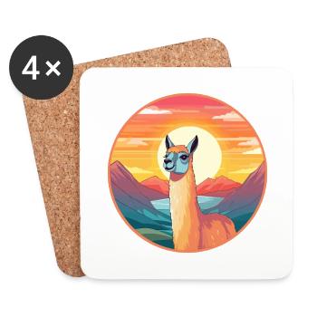 Llama Colorful Watercolor Cartoon Kawaii Animal - Coasters (set of 4) - white - Front