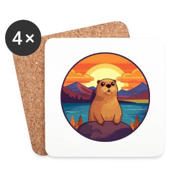 Gopher Buntes Aquarell Cartoon Kawaii Tier - Untersetzer (4er-Set) - Weiß - Vorne