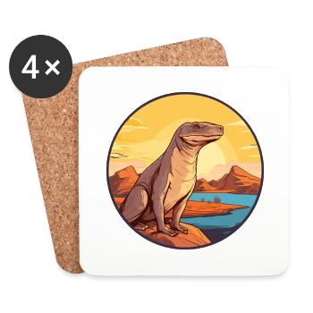 Komodo Dragon Aquarelle Colorée Dessin Animé Kawaii - Dessous de verre (lot de 4) - blanc - Devant