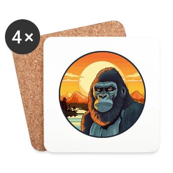 Gorilla Colorful Watercolor Cartoon Kawaii Animal - Coasters (set of 4) - white - Front