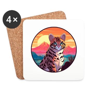Ocelot Buntes Aquarell Cartoon Kawaii Tier - Untersetzer (4er-Set) - Weiß - Vorne