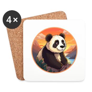 Panda Colorful Watercolor Cartoon Kawaii Animal - Coasters (set of 4) - white - Front