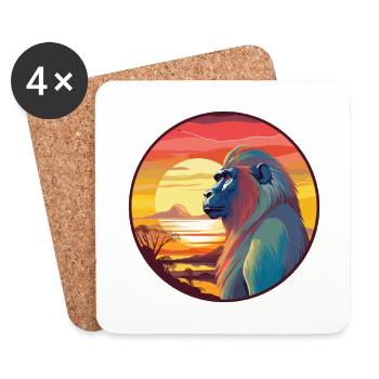 Mandrill Aquarelle Colorée Dessin Animé Kawaii Animal - Dessous de verre (lot de 4) - blanc - Devant