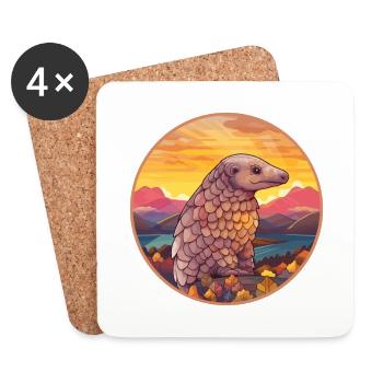 Pangolin Aquarelle Colorée Dessin Animé Kawaii Animal - Dessous de verre (lot de 4) - blanc - Devant