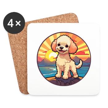 Pudel Hund Buntes Aquarell Cartoon Kawaii Haustier - Untersetzer (4er-Set) - Weiß - Vorne