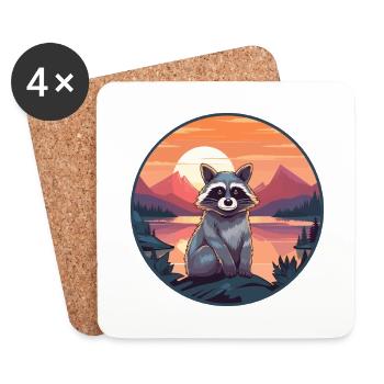 Raton laveur aquarelle colorée dessin animé kawaii Animal - Dessous de verre (lot de 4) - blanc - Devant