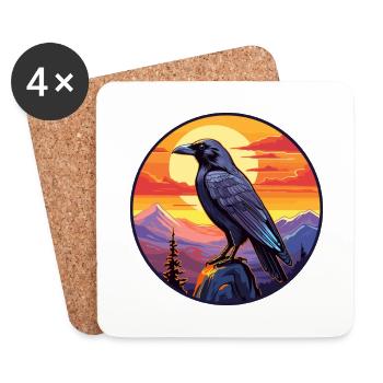 Raven Colorful Watercolor Cartoon Kawaii Animal - Coasters (set of 4) - white - Front