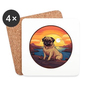 Pug Dog Colorful Watercolor Cartoon Kawaii Animal - Coasters (set of 4) - white - Front
