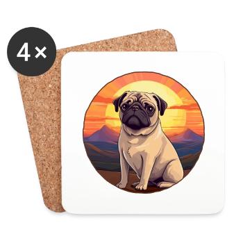 Pug Dog Colorful Watercolor Cartoon Kawaii Animal - Coasters (set of 4) - white - Front
