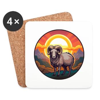 Ram Colorful Watercolor Cartoon Kawaii Animal - Coasters (set of 4) - white - Front