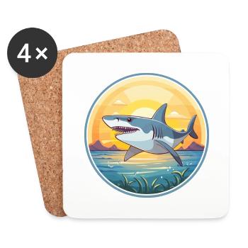 Hai Buntes Aquarell Cartoon Kawaii Tier - Untersetzer (4er-Set) - Weiß - Vorne
