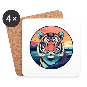 Tiger Colorful Watercolor Cartoon Kawaii Animal - Coasters (set of 4) - white - Front