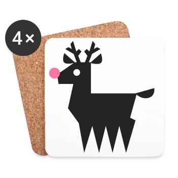 Rentier Rudolf Logo L schwarz mit neonpinker Nase - Untersetzer (4er-Set) - Weiß - Vorne
