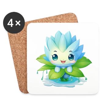 Kawaii Male on Water Lily – Blue Design - Coasters (set of 4) - white - Front