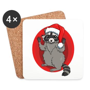 Raton laveur avec bonnet de Père Noël - Dessous de verre (lot de 4) - blanc - Devant