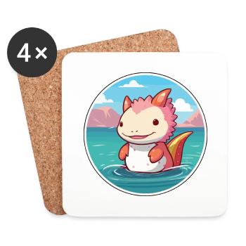 Axolotl aquarelle dessin animé Kawaii Clipart Animal - Dessous de verre (lot de 4) - blanc - Devant