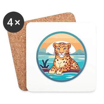 Amur Leopard Watercolor Cartoon Kawaii Clipart Pet - Coasters (set of 4) - white - Front