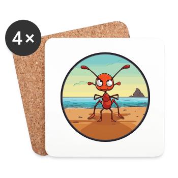 Ant Watercolor Cartoon Kawaii Clipart Animal - Coasters (set of 4) - white - Front