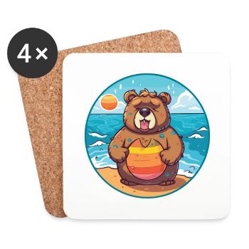 Bear Watercolor Cartoon Kawaii Clipart Animal - Coasters (set of 4) - white - Front