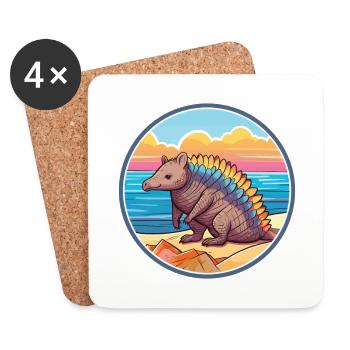 Armadillo Watercolor Cartoon Kawaii Clipart Animal - Coasters (set of 4) - white - Front