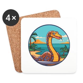 Cobra aquarelle dessin animé Kawaii Clipart Animal - Dessous de verre (lot de 4) - blanc - Devant