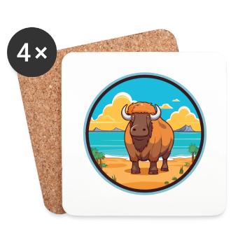 Buffalo Watercolor Cartoon Kawaii Clipart Animal - Coasters (set of 4) - white - Front