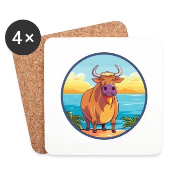 Bull Watercolor Cartoon Kawaii Clipart Animal - Coasters (set of 4) - white - Front