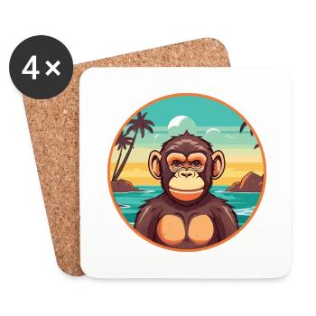 Chimpanzé aquarelle dessin animé Kawaii Clipart animal de compagnie - Dessous de verre (lot de 4) - blanc - Devant