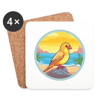 Canari oiseau aquarelle dessin animé Kawaii Clipart animal de compagnie - Dessous de verre (lot de 4) - blanc - Devant