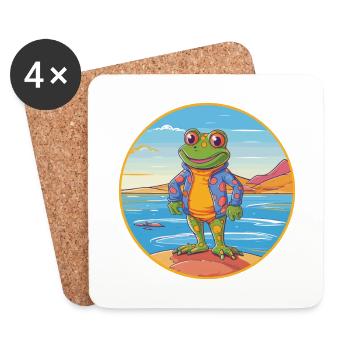 Grenouille aquarelle dessin animé Kawaii Clipart Animal - Dessous de verre (lot de 4) - blanc - Devant