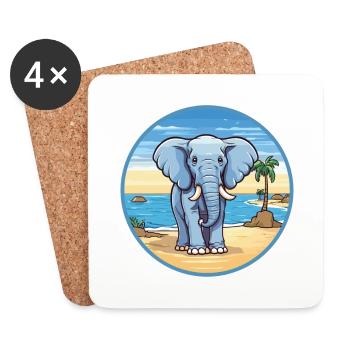 Éléphant aquarelle dessin animé Kawaii Clipart Animal - Dessous de verre (lot de 4) - blanc - Devant