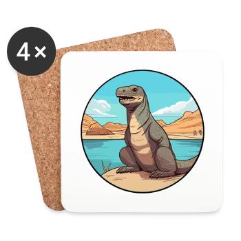Komodo Dragon Aquarelle Dessin Animé Kawaii Animal - Dessous de verre (lot de 4) - blanc - Devant