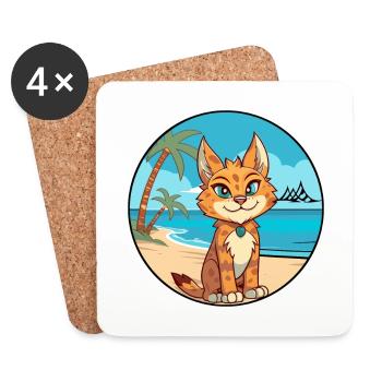 Luchs Aquarell Cartoon Kawaii Clipart Tier - Untersetzer (4er-Set) - Weiß - Vorne