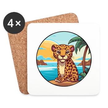 Leopard Watercolor Cartoon Kawaii Clipart Animal - Coasters (set of 4) - white - Front
