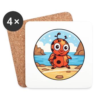 Ladybug Watercolor Cartoon Kawaii Clipart Animal - Coasters (set of 4) - white - Front