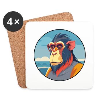 Mandrill aquarelle dessin animé Kawaii Clipart Animal - Dessous de verre (lot de 4) - blanc - Devant