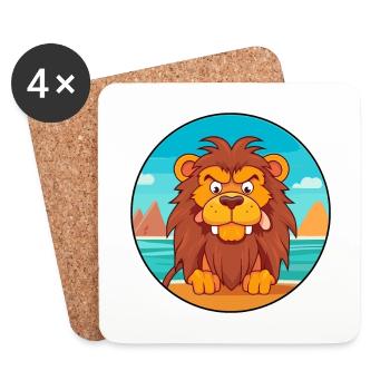 Manticore Aquarelle Dessin Animé Kawaii Clipart Animal - Dessous de verre (lot de 4) - blanc - Devant