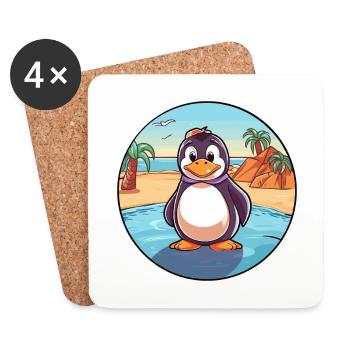Pingouin aquarelle dessin animé Kawaii Clipart Animal - Dessous de verre (lot de 4) - blanc - Devant