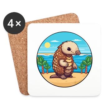 Pangolin Aquarelle Dessin animé Kawaii Clipart Animal - Dessous de verre (lot de 4) - blanc - Devant