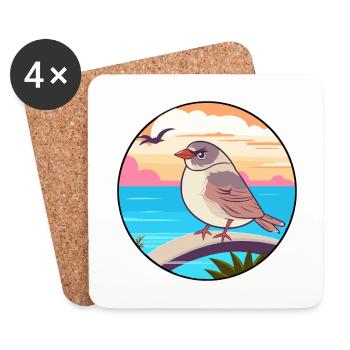 Sparrow Watercolor Cartoon Kawaii Clipart Animal - Coasters (set of 4) - white - Front