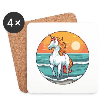 Einhorn Aquarell Cartoon Kawaii Clipart Tier - Untersetzer (4er-Set) - Weiß - Vorne